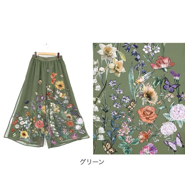 ScoLar（スカラー） 花柄シフォン×花柄生地 3D風パンツ 562224 ワイド