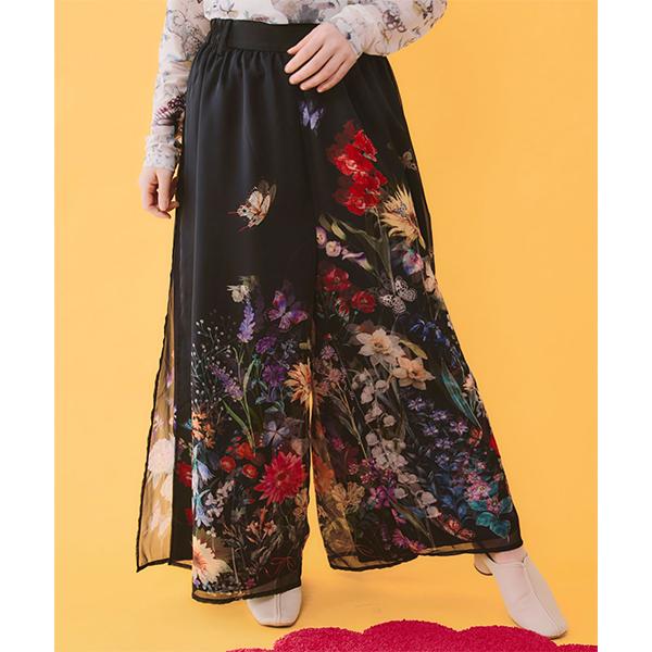 ScoLar（スカラー） 花柄シフォン×花柄生地 3D風パンツ 562224 ワイド