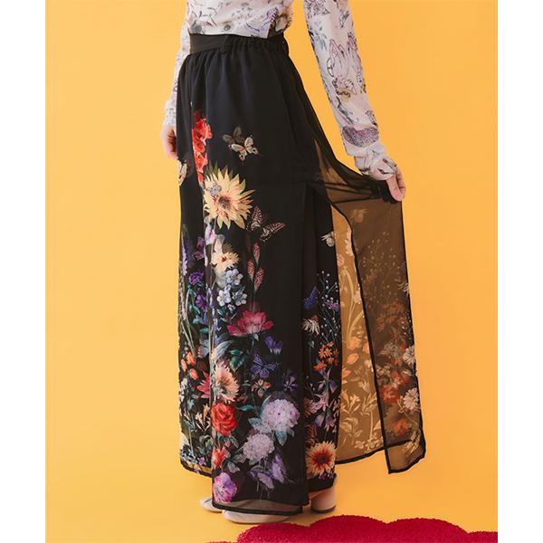 ScoLar（スカラー） 花柄シフォン×花柄生地 3D風パンツ 562224 ワイド