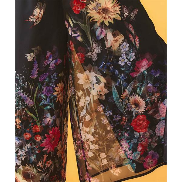 ScoLar（スカラー） 花柄シフォン×花柄生地 3D風パンツ 562224 ワイド