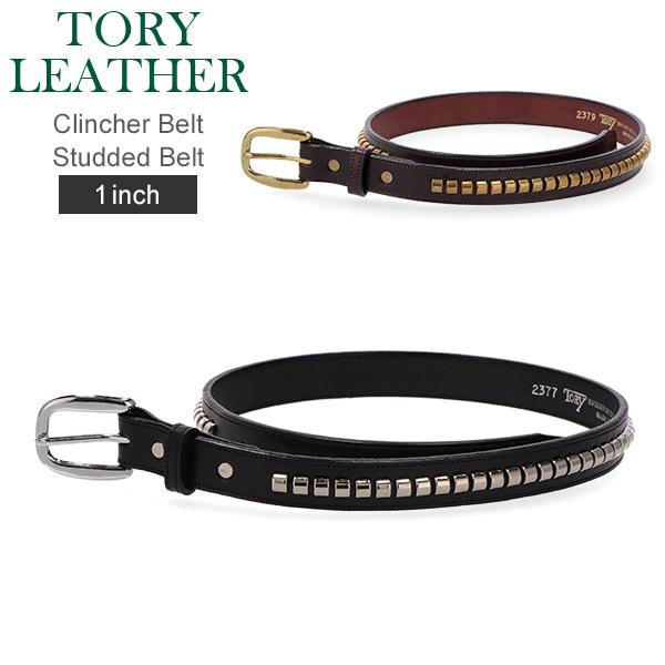 TORY LEATHER クリンチャー スタッズ レザーベルト ブラック TORY LEATHER トリーレザー Clincher Belt Studded 1インチ