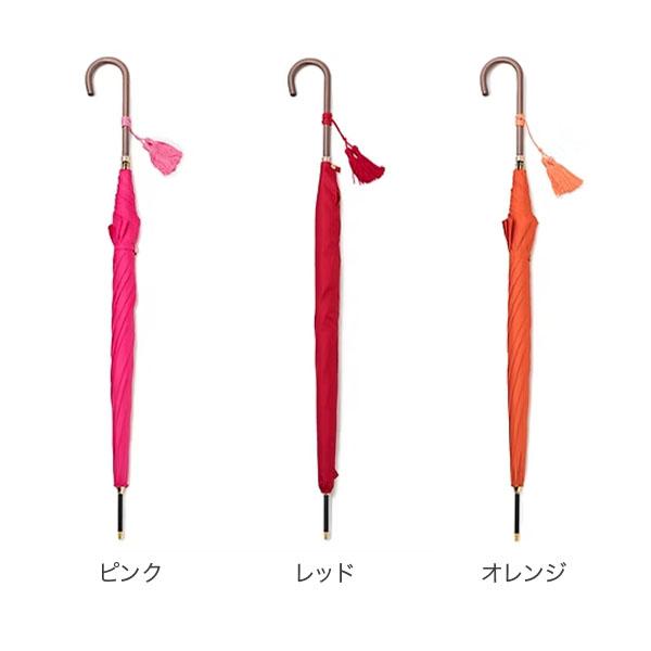 空新品未使用☆ワカオ　WAKAO☆タッセル付スリム長傘☆バンブー　赤レッド WAKAO（ワカオ） タッセル付きスリム長傘 6200 雨傘 軽量 撥水加工 傘