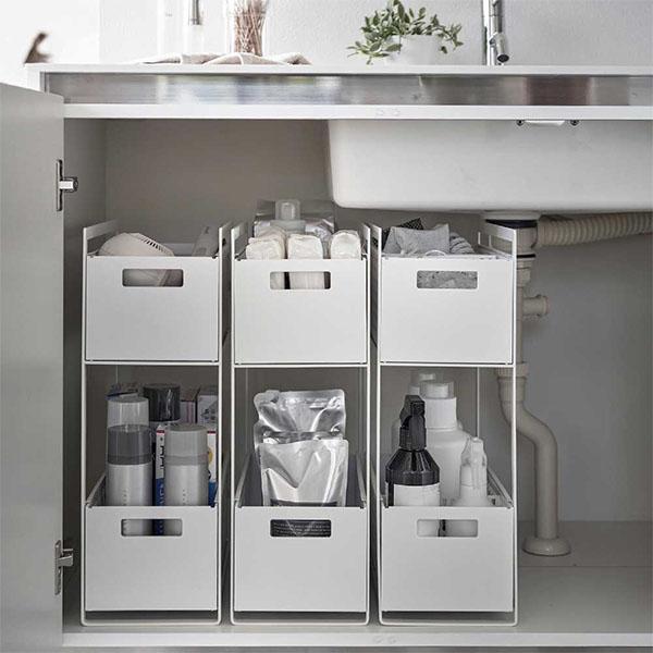 tower 山崎実業 TOWER タワー シンク下収納バスケット 2段 ホワイト