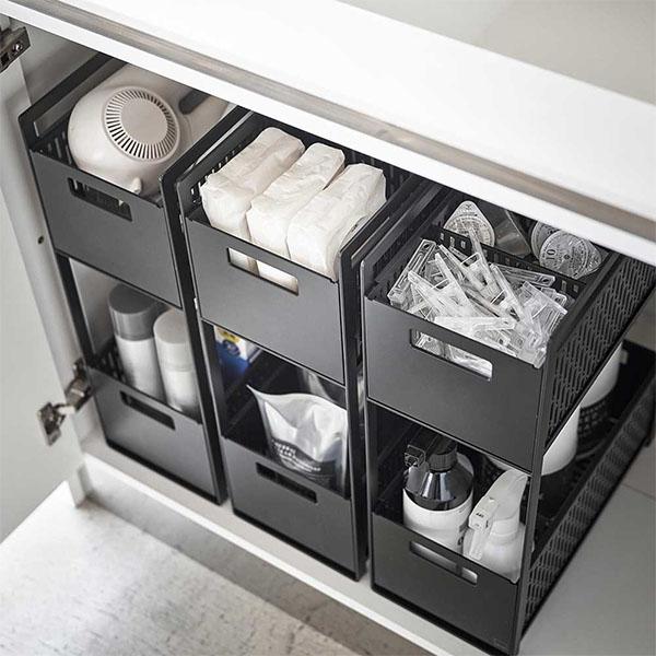 tower 山崎実業 TOWER タワー シンク下収納バスケット 2段 ホワイト