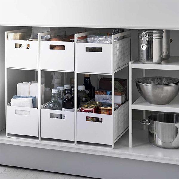 tower 山崎実業 TOWER タワー シンク下収納バスケット 2段 ホワイト