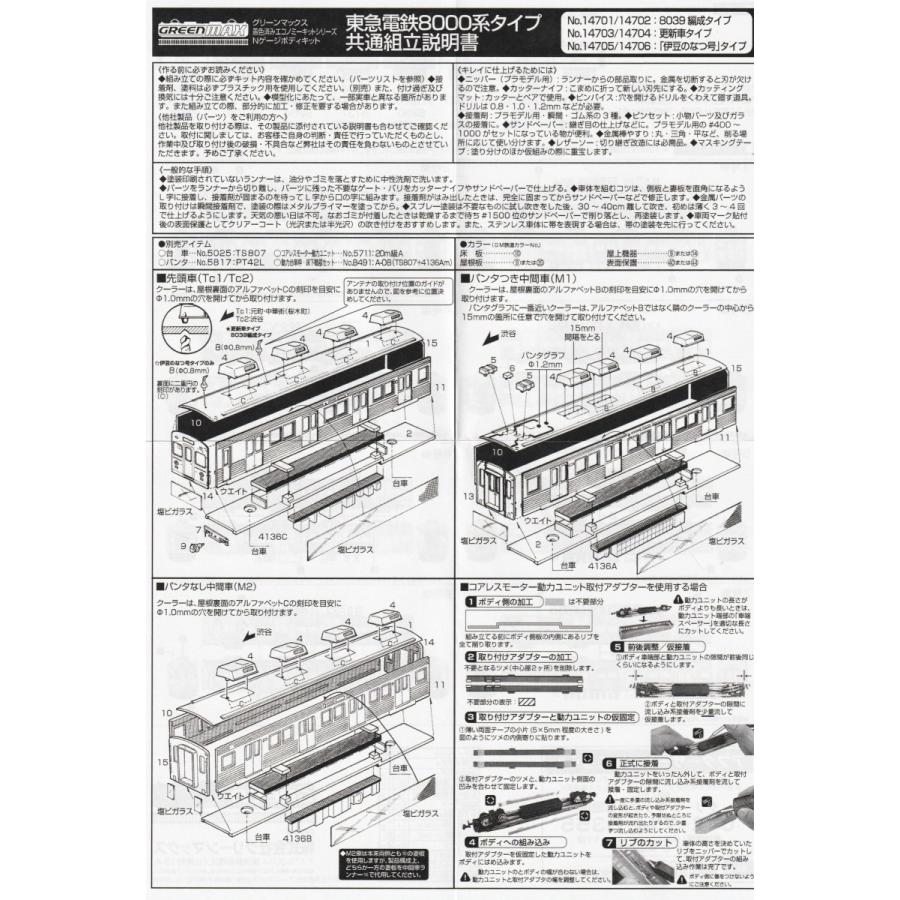 グリーンマックス 14702 着色済み 東急電鉄8000系8039編成タイプ 増結