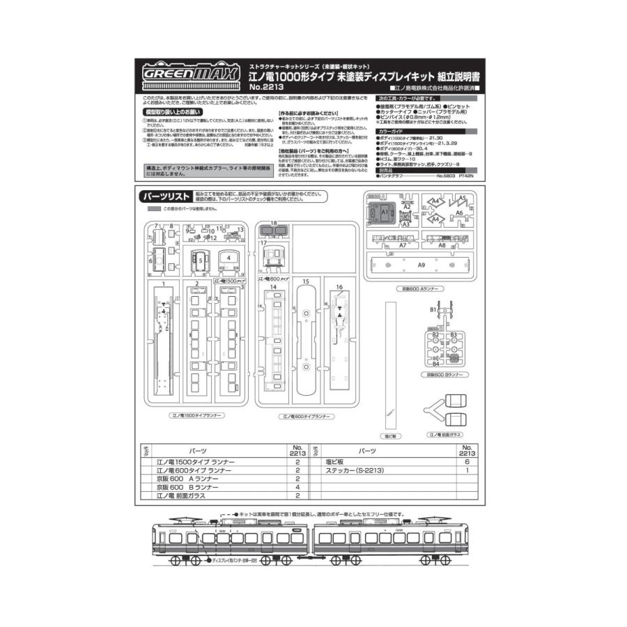 グリーンマックス 2213 江ノ電1000形タイプ 2両入り : グリーン