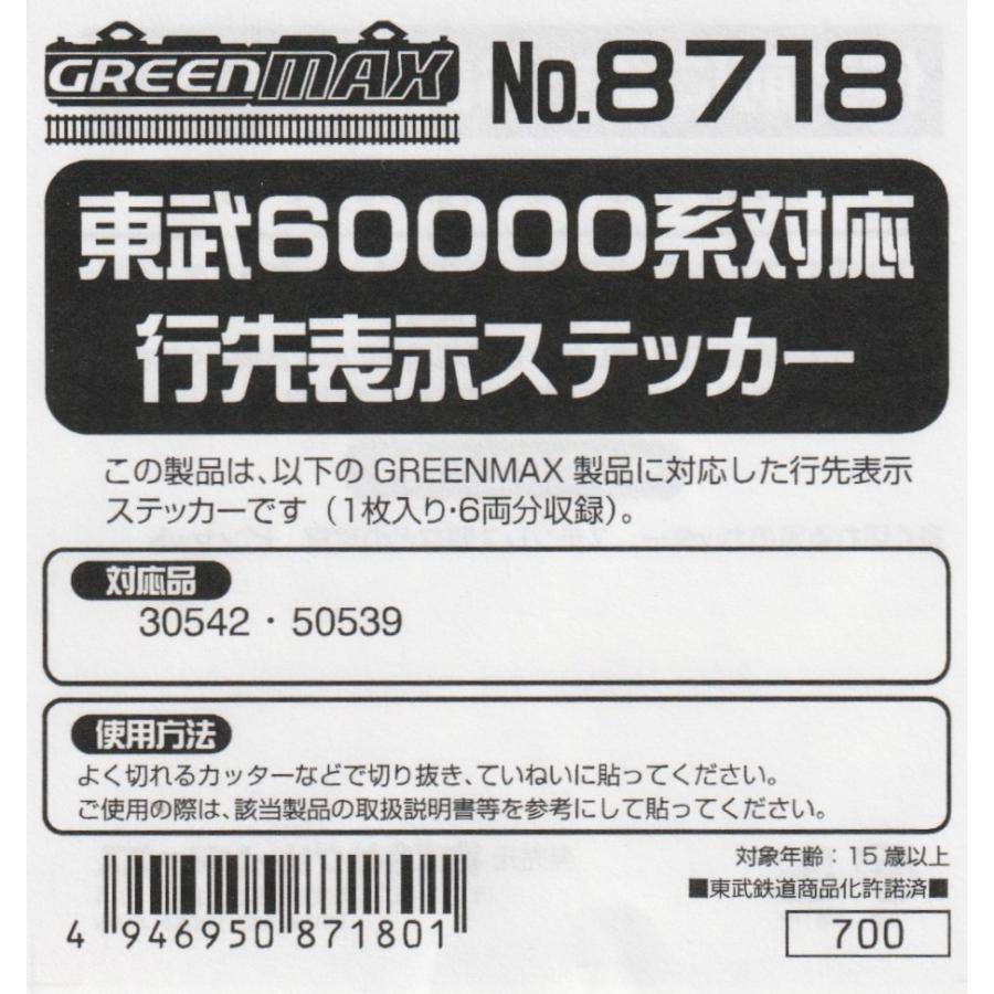 グリーンマックス 8718 東武60000系対応 行先表示ステッカー