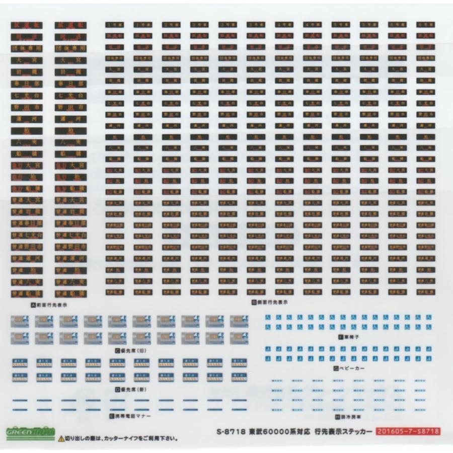 グリーンマックス 8718 東武60000系対応 行先表示ステッカー