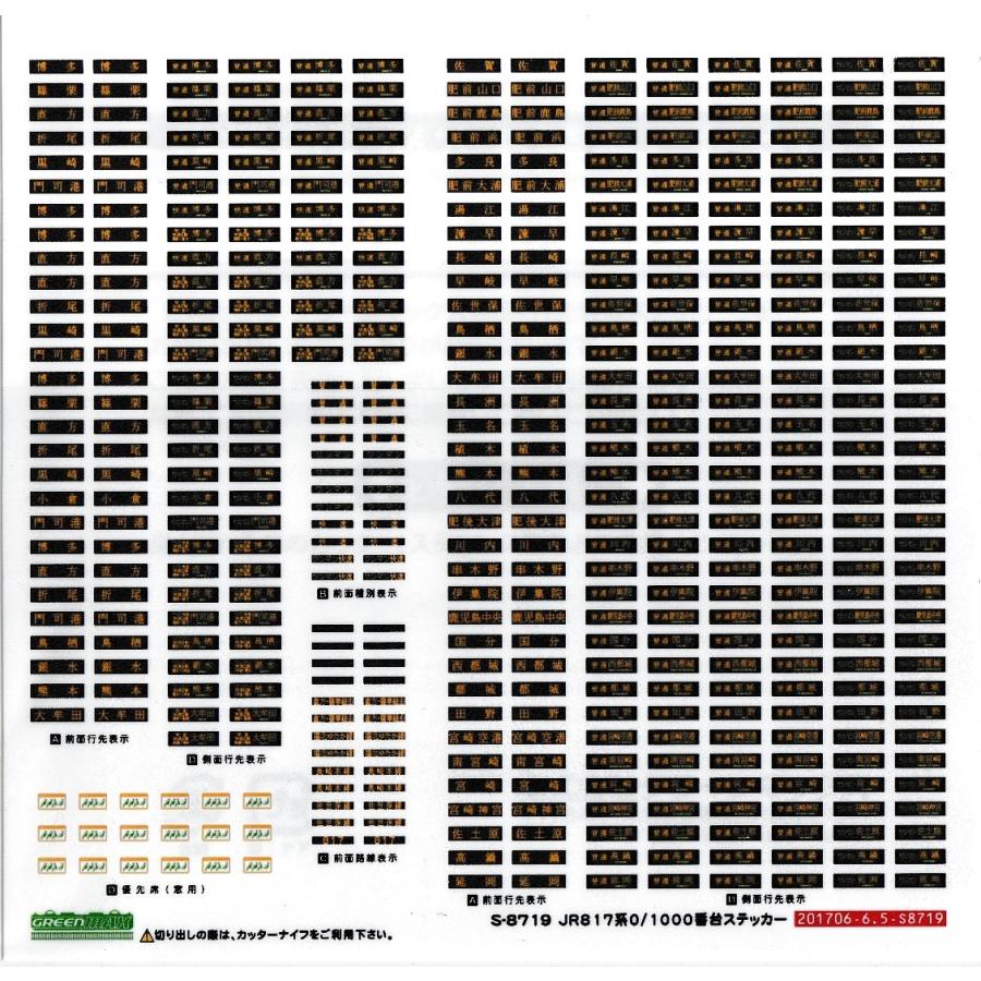 グリーンマックス 8719 JR九州817系0/1000番台対応 行先表示ステッカー