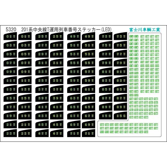 富士川車輛工業 201系中央線T運用列車番号(LED) : グリーン
