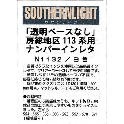 千葉県安房郡誌 サザンライツ N1132 房総地区113系用ナンバーインレタ 白色
