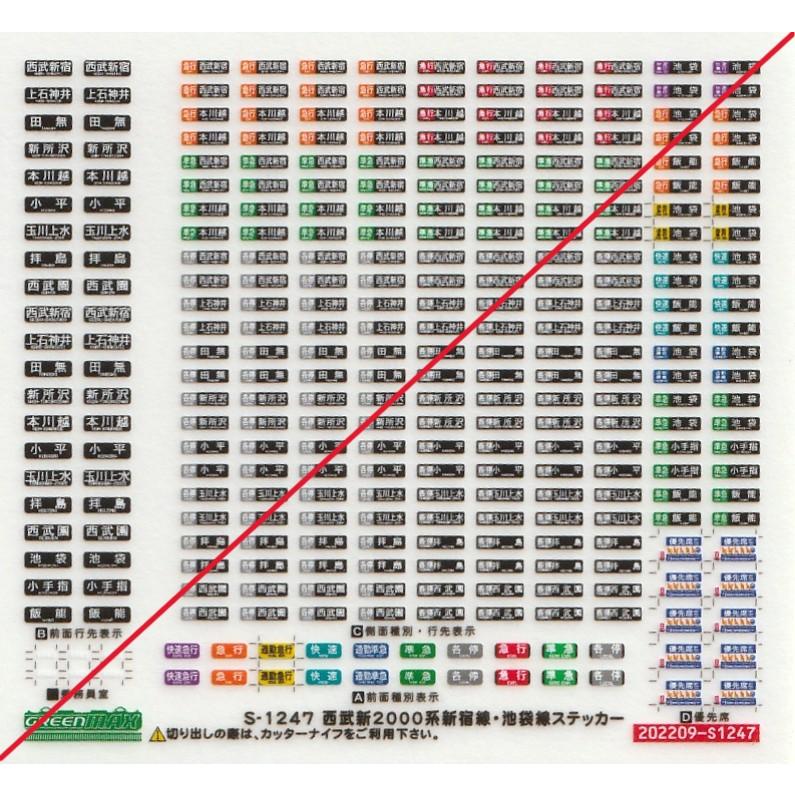 グリーンマックス S-1247 西武新2000系新宿線・池袋線ステッカー 1枚