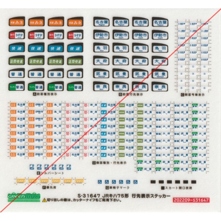 グリーンマックス S-31647 JRキハ75形 行先表示ステッカー