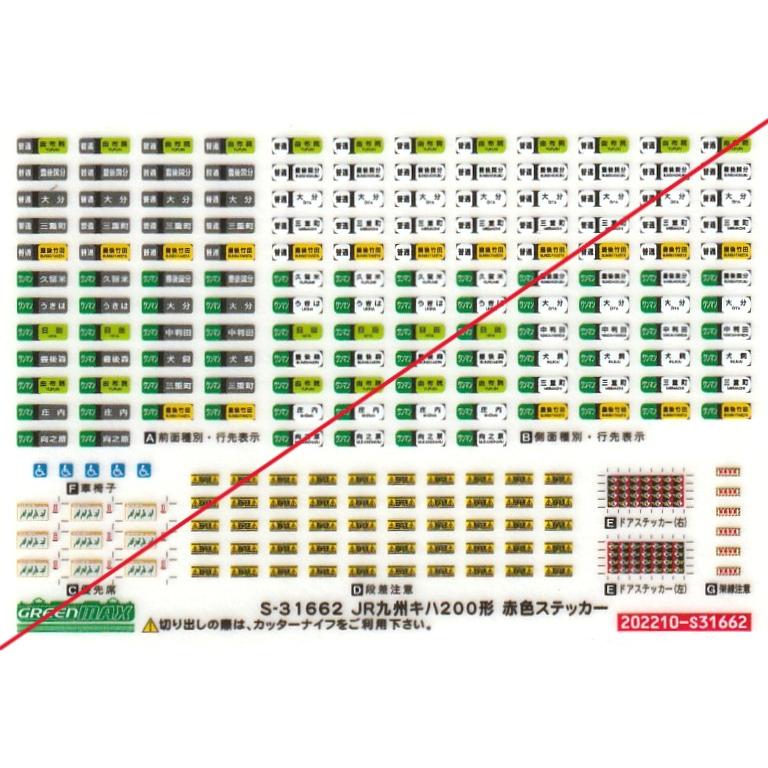 グリーンマックス S-31662 JR九州キハ200形 赤色ステッカー 1枚