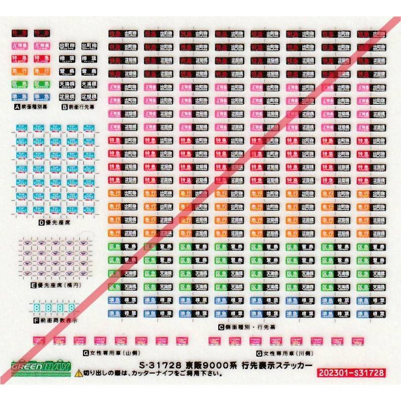 グリーンマックス S-31728 京阪9000系行先表示ステッカー : グリーン