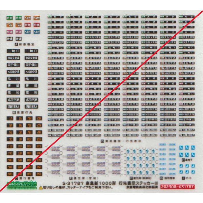 グリーンマックス S-31787 京急新1000形 行先表示ステッカーIII