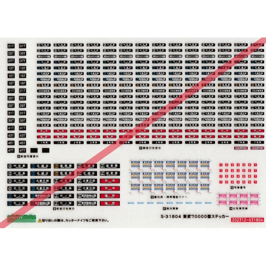 グリーンマックス S-31804 東武70000型 ステッカー : グリーン グリーンマックス S-31804 東武70000型 ステッカー : グリーン