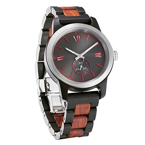 Wilds メンズ 木製腕時計 - 木目調腕時計 - ステンレススチールベゼル - スモールセコンドサブダイアル - プレミアム日本製クォーツムーブメント -