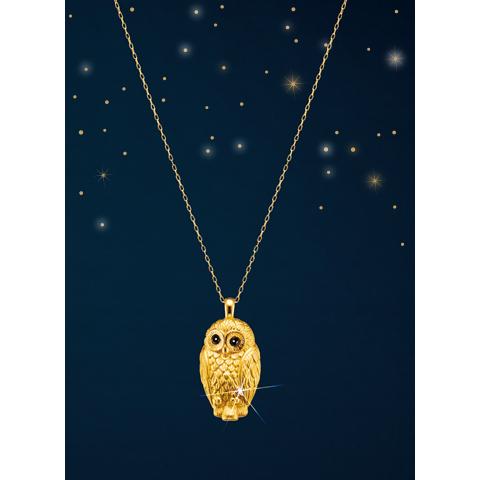 純金のふくろう＞ダイヤモンド入り24金製宝飾ペンダント : グラン