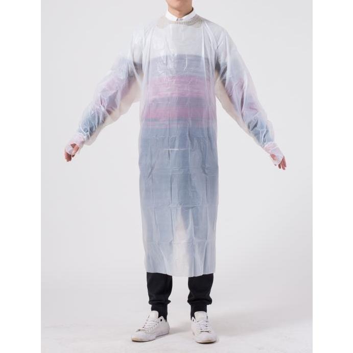 【まとめ買い】CPE アイソレーションガウン 白　50枚　（5枚×10パック）　 ビニールガウン　プラスチックガウン　使い捨て　 |  | 01