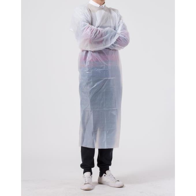 【まとめ買い】CPE アイソレーションガウン 白　50枚　（5枚×10パック）　 ビニールガウン　プラスチックガウン　使い捨て　 |  | 03