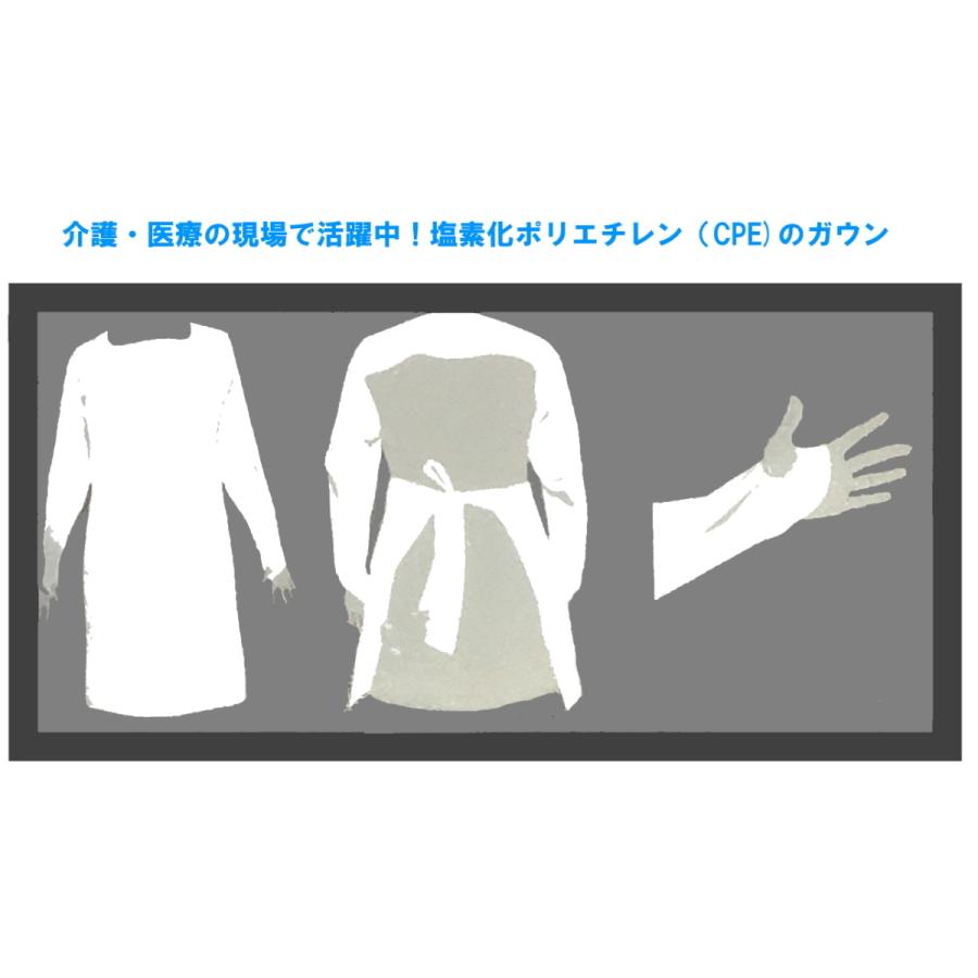 【まとめ買い】CPE アイソレーションガウン 白　50枚　（5枚×10パック）　 ビニールガウン　プラスチックガウン　使い捨て　 |  | 06
