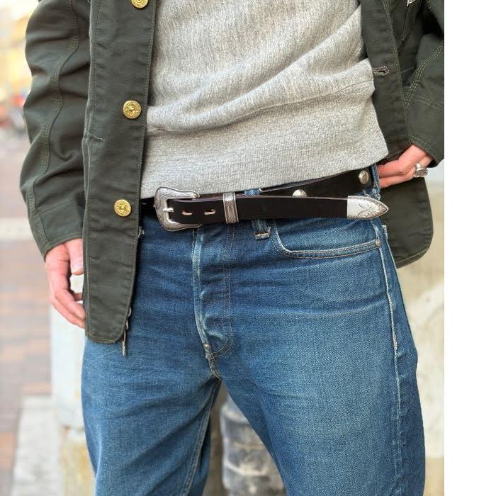 HTC HTC USA 793-4971010 WESTERN ROUND STUDS 60 BELT ブラックレザー