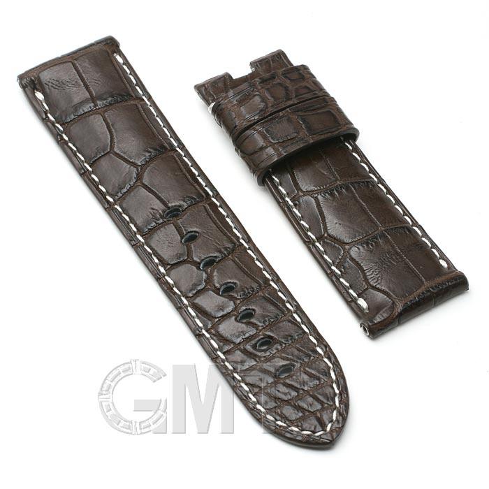 GMT オリジナルアクセサリー 革バンド パネライ ルミノール用 ストラップ クロコダイル　サイズ24ｍｍ-22mm　チョコレート 生成りステッチ