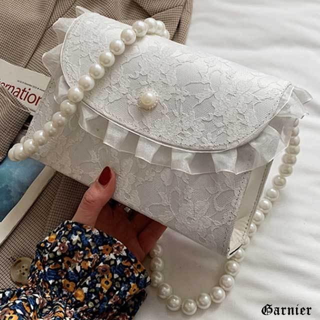 ショルダーバッグ クラッチバッグ パール レース ホワイト レディース ロリータ パーティー 結婚式 :BAG002:Garnier ガルニエ !店 通販 レディースバッグ ショルダーバッグ クラッチバッグ ホワイト