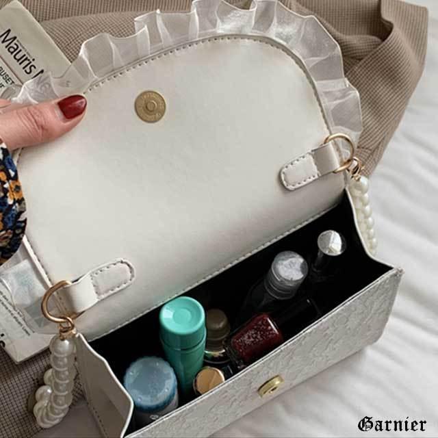 ショルダーバッグ クラッチバッグ パール レース ホワイト レディース