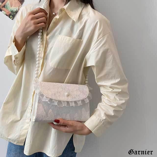 ショルダーバッグ クラッチバッグ パール レース ホワイト レディース