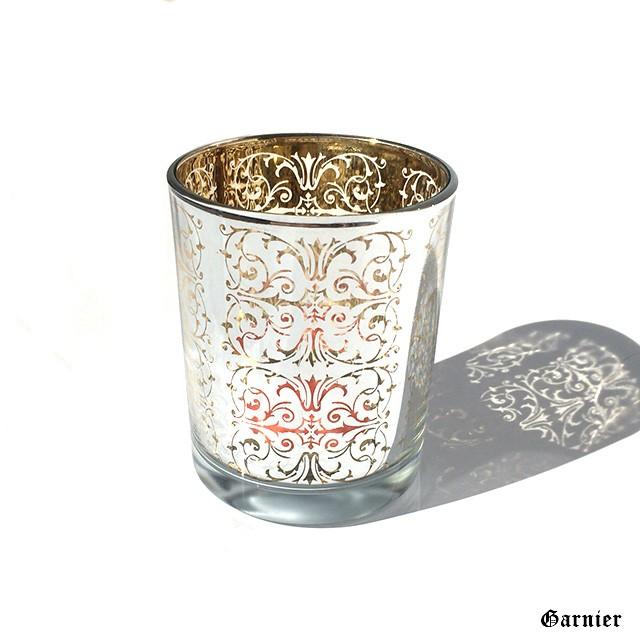 キャンドルホルダー グラス ガラス アンティーク調 ダマスク アンバー