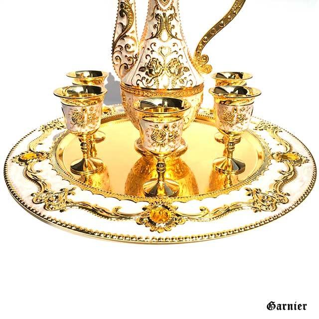 アンティーク ロールゴールドのボタンフック ティーポットチャーム付き ゴールドトーン シャンパンボトルxグラス チャーム - CHIROL