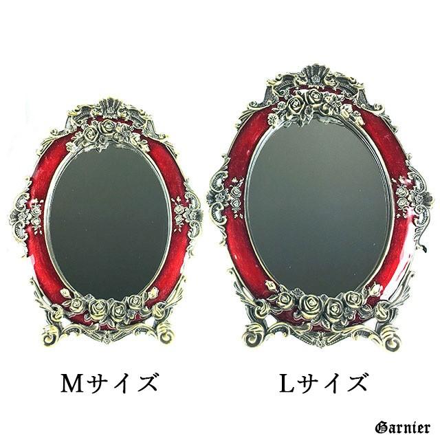 卓上ミラー 薔薇 Lサイズ 赤 テーブルミラー スタンドミラー ローズ