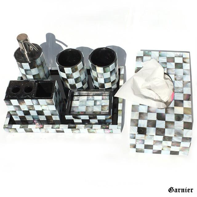 サニタリー 洗面 シェル 黒蝶貝 7点セット シャンプーボトル ソープ