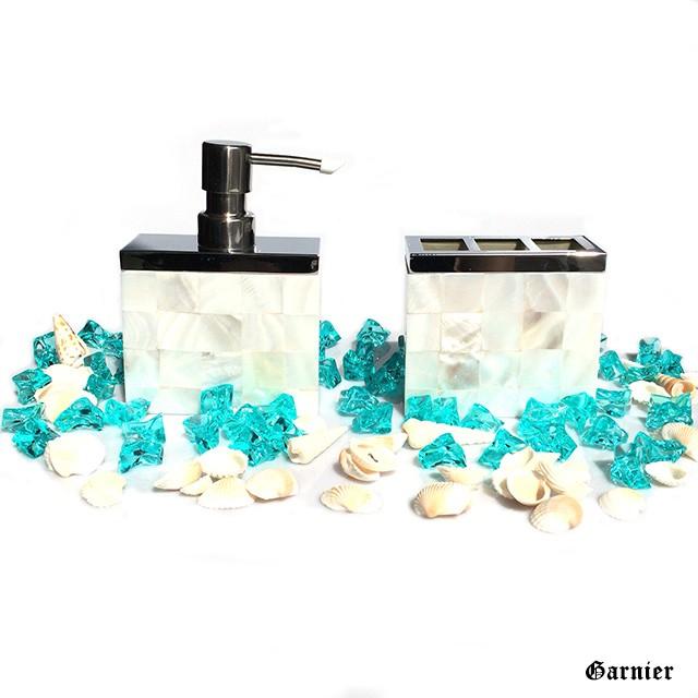 薔薇 サニタリー5点セットディスペンサー 歯ブラシスタンド 洗面所 サニタリー 洗面 シェル 白蝶貝 5点セット シャンプーボトル ソープ