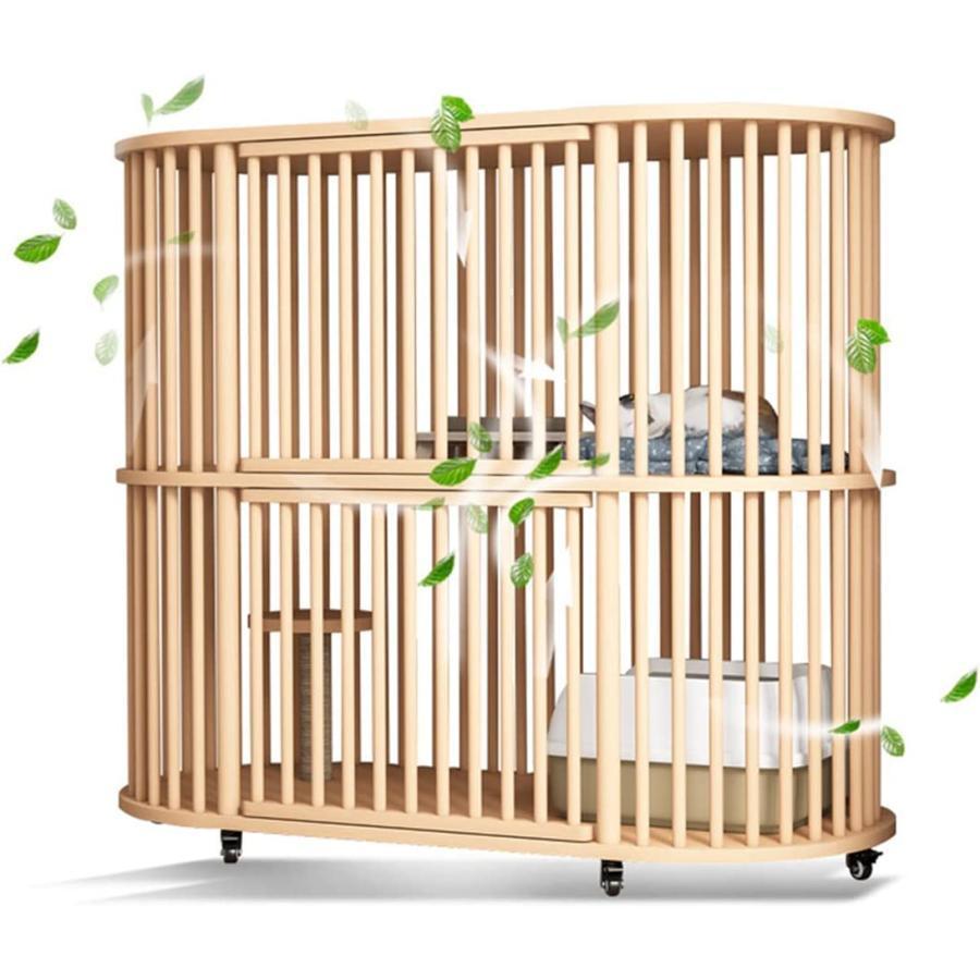 猫 ケージ 猫 ゲージ キャットケージ 2段 木製 大型 スリム キャスター 走防止 多頭飼い ケージ 組立簡単