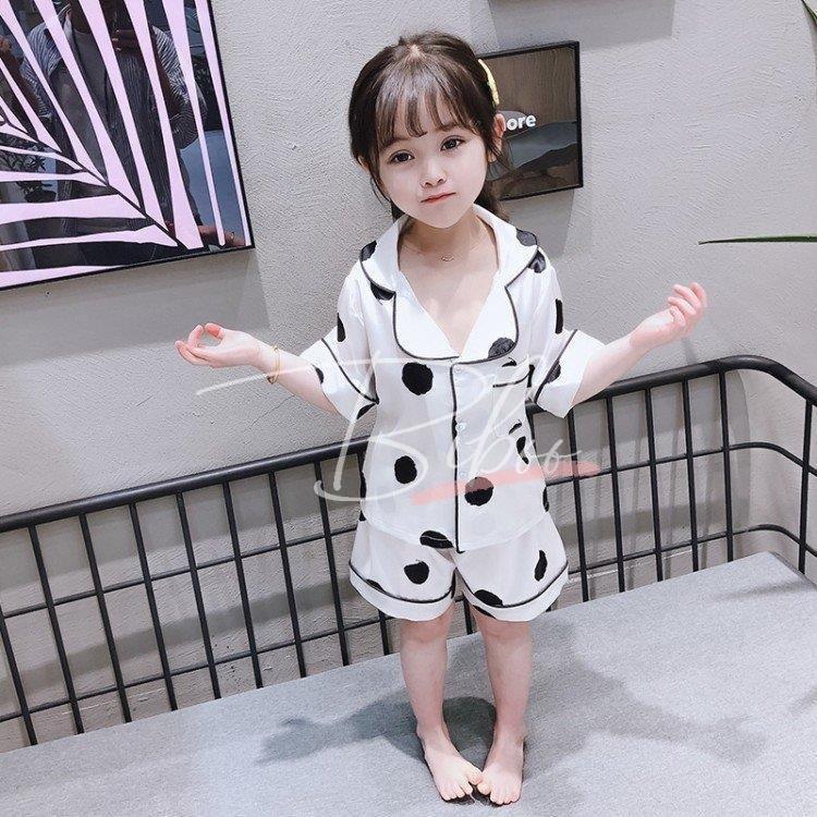 子供パジャマ 半袖 キッズパジャマ 女の子 おしゃれ ガールズルームウェア 前開き ドット柄パジャマ 2色 部屋着 寝巻き 90 130cm 超安い