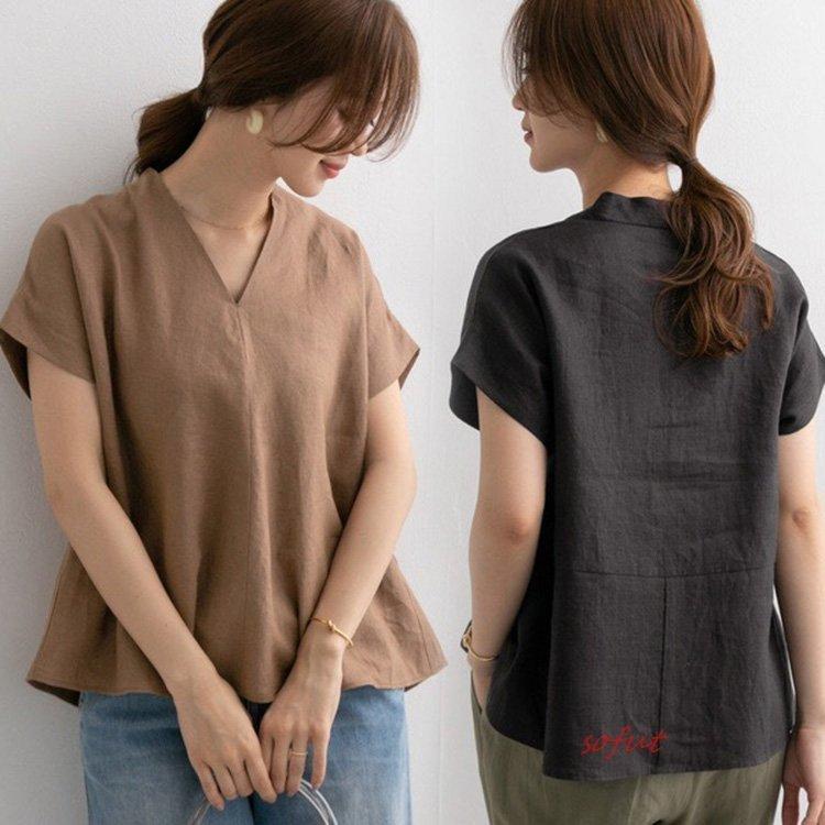 オリジナルデザイン手作り商品 レディース きれいめ Tシャツ 40代 New 上品 韓国風 体型カバーカジュアルtシャツ リネントップス 快適 ゆったりブラウス 半袖tシャツ 無地 オシャレ Hanagrocare Com