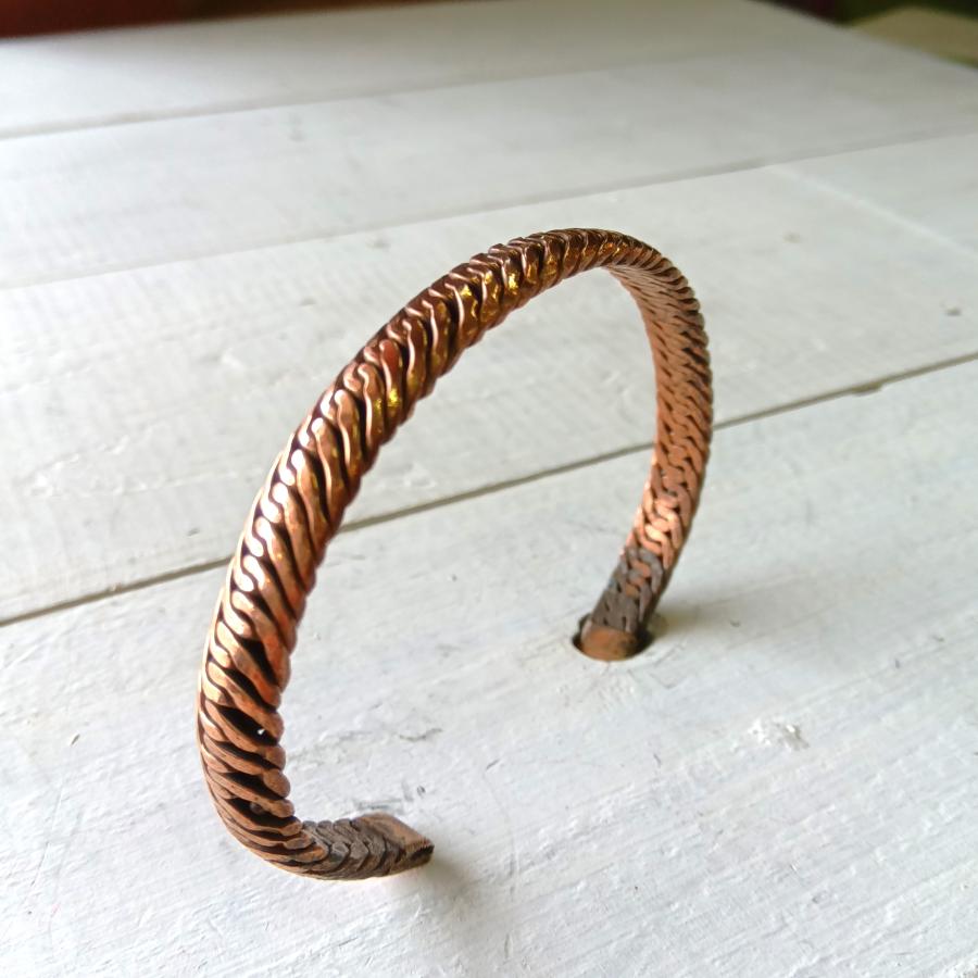 ハンドメイド 銅製 エスニック模様 バングル 銅 バングル コッパー ブレ3スレット ネパール ハンドメイド