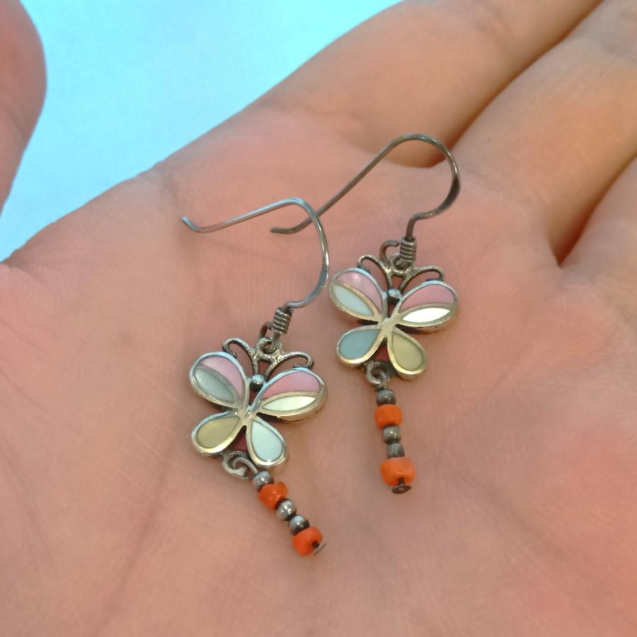 シルバー ピアス 蝶 シェル ハンドメイド エスニック ジュエリー 