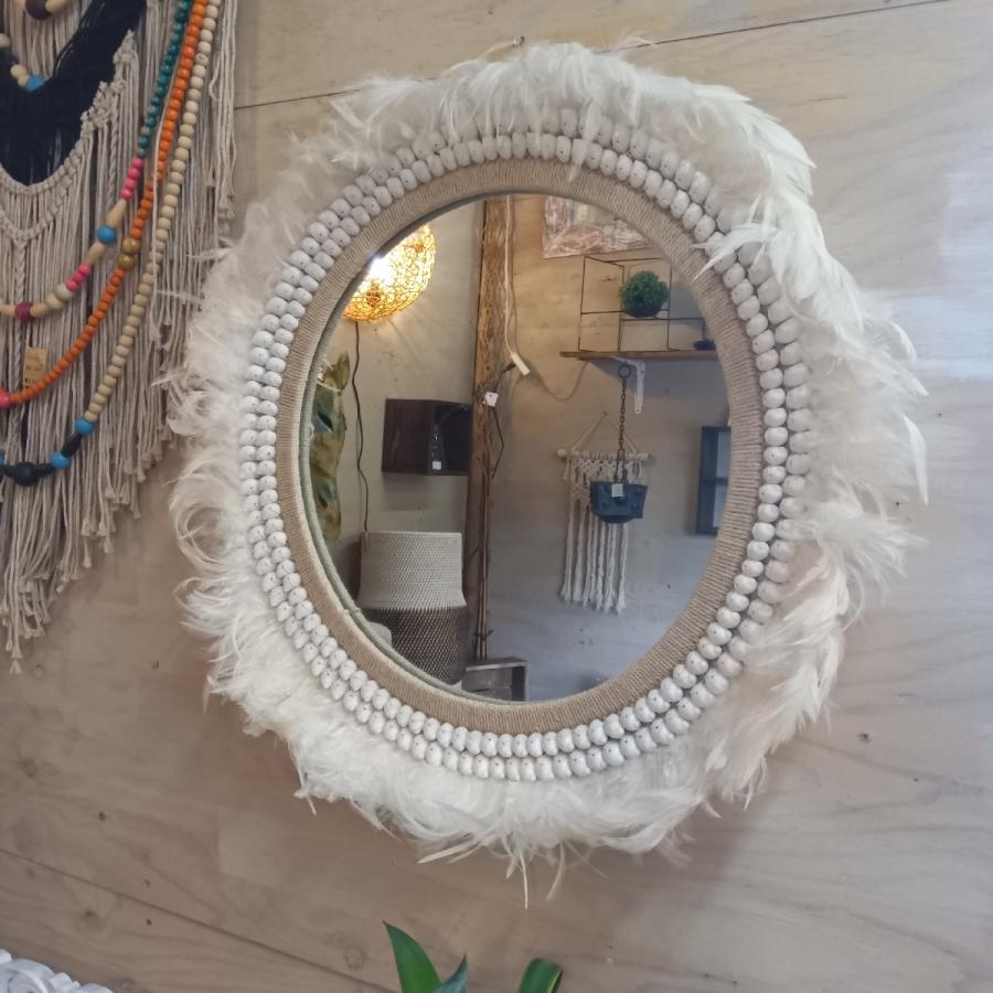 ウォールミラー ボヘミアン 鏡 ミラー 貝 シェル フェザー 壁掛け