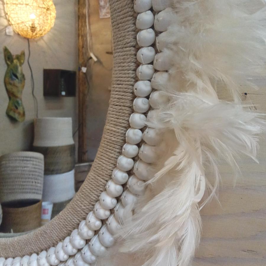 ウォールミラー ボヘミアン 鏡 ミラー 貝 シェル フェザー 壁掛け