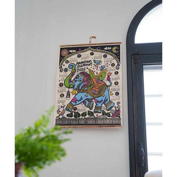 Amina カレンダー 2026 壁掛け 象 エレファント ネパール手漉き紙