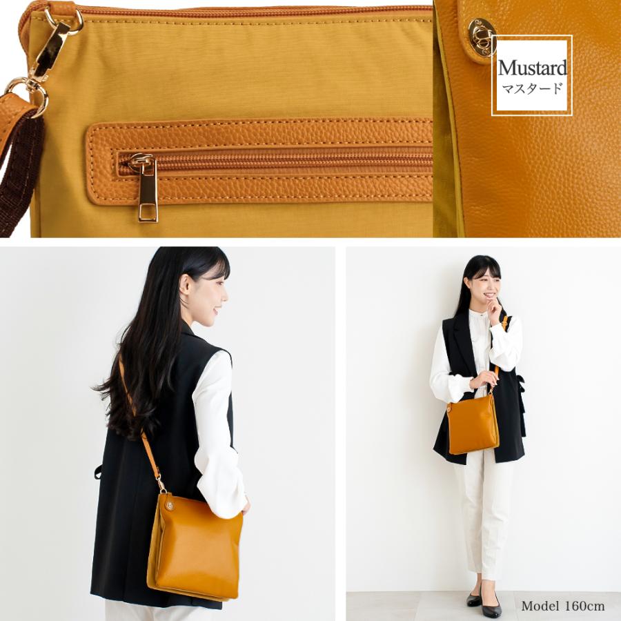 お財布ショルダー バッグ お財布ポシェット レディース 本革 ミニショルダー 旅行用 牛革＆ナイロン ポケットの多い バッグ PRAGMA プラグマ | PRAGMA | 14