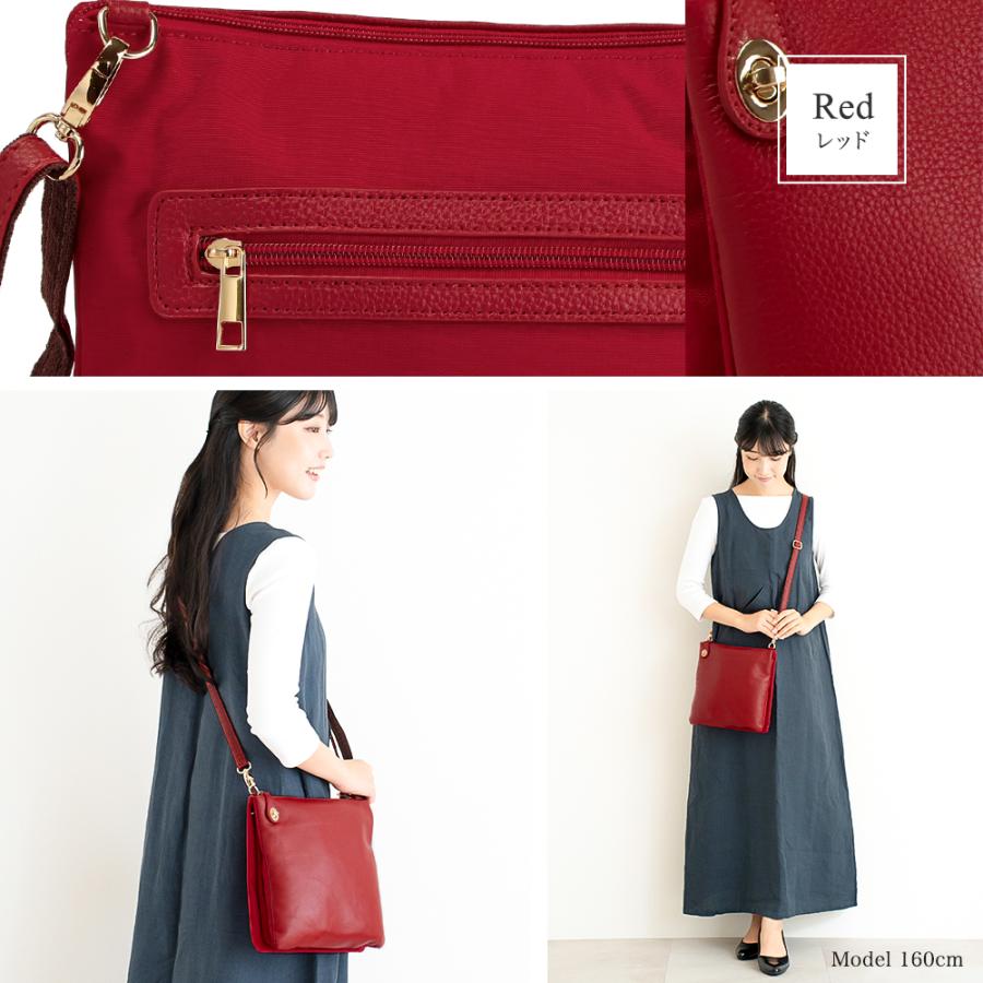 お財布ショルダー バッグ お財布ポシェット レディース 本革 ミニショルダー 旅行用 牛革＆ナイロン ポケットの多い バッグ PRAGMA プラグマ | PRAGMA | 18