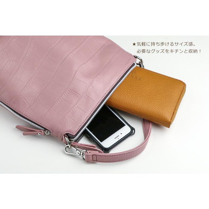 レディース ショルダーバッグ 斜めがけ 本革 軽い 小さめ ポシェット 2WAY バック クロコ型押レザー 旅行用 ポケットの多い バッグ PRAGMA プラグマの画像