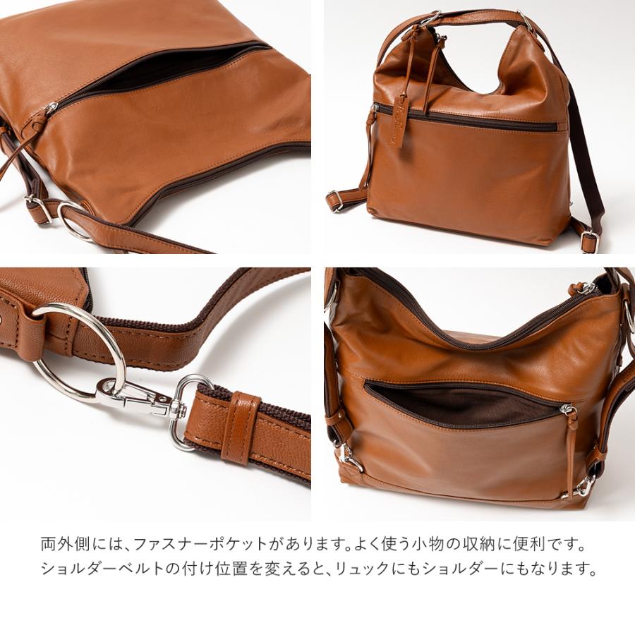 リュック レディース 本革 3way ショルダーバッグ 大人 大きめ A4 山羊革 ゴートレザー 軽量 軽い 通勤 通学 旅行 リュックサック シンプル 黒 first factoryの画像