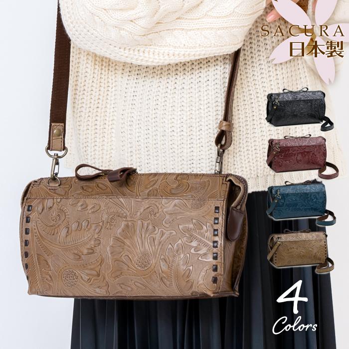 ショルダーバッグ レディース 斜めがけ 本革 斜め掛け バック 日本製 ボタニカル柄 Sacura 4190 五番街 バッグ 財布のお店 通販 Yahoo ショッピング
